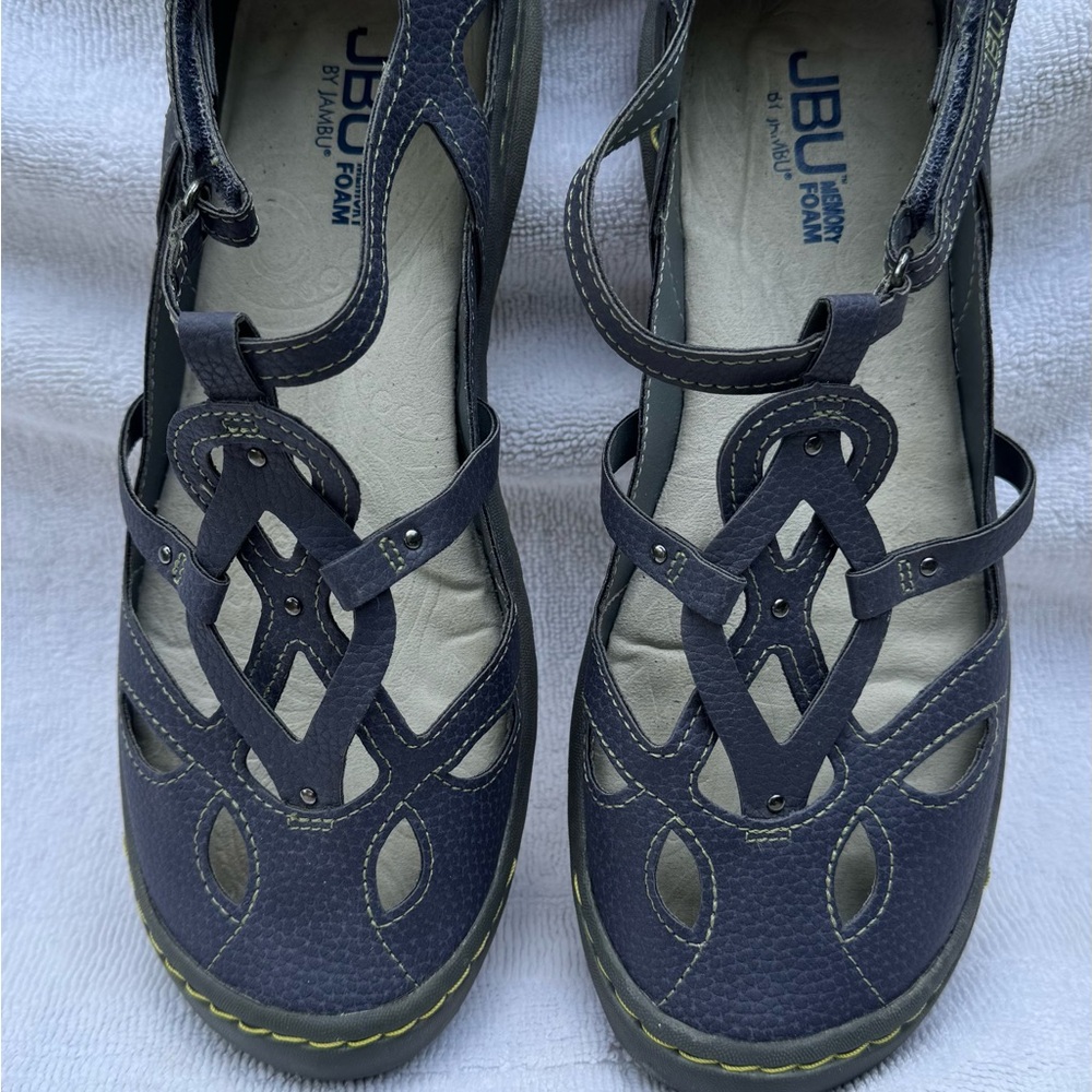 JBU Muted Blue Sandals with Intricate Design